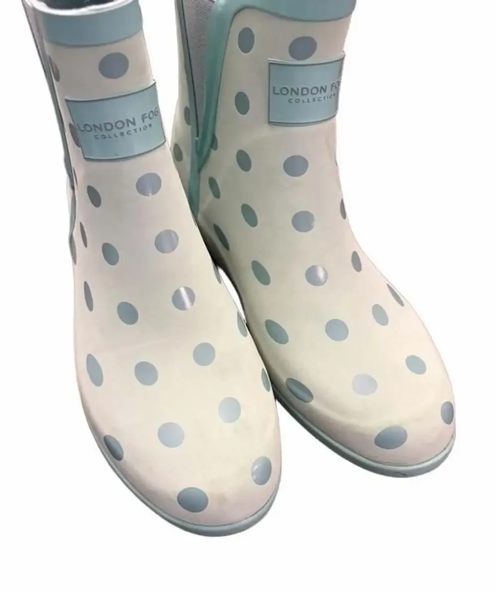 London Fog Piccadilly Rain Boots Mint Green Polka Dot Size 8M